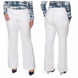 NYDJ Womens Claire Linen Trouser‎ Pants Plus Size 22W White Wide Leg Lift Tuck